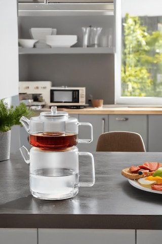 Tobby Borosilikat Şeffaf Cam Çaydanlık 1.1l+1.75l