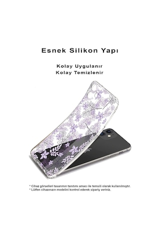 Tecno Camon 16 Uyumlu Kamera Korumalı Floral Lila Tasarımlı Şeffaf Silikon Kılıf