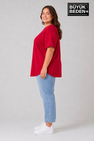 Superlife Süperlife Büyük Beden Kadın Bisiklet Yaka Basic Oval Etek Detalylı 3xl-6xl Uzun Tunik Spr26btsk502 Kırmızı