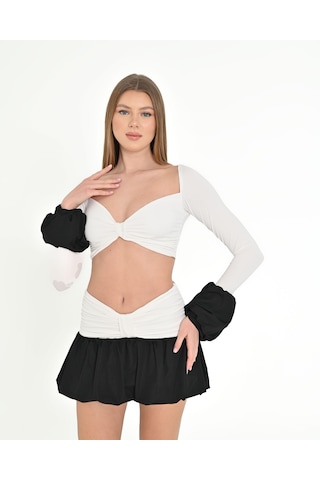 Zumoo Siyah Beyaz Cut-out Mini Elbise Beyaz