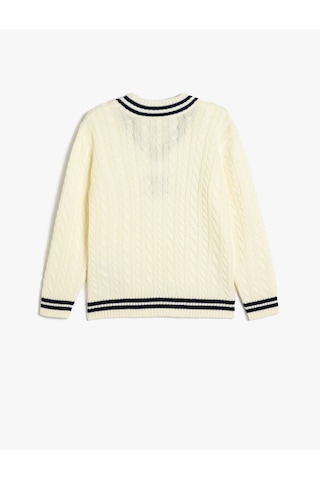 Koton Triko Kazak Örgü Detaylı V Yaka Uzun Kollu Ekru 5wkb90013ht Ekru