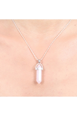 Mystic Energy Doğal Taş Pembe Kuvars Ister Kolye Ister Anahtarlık Beyaz