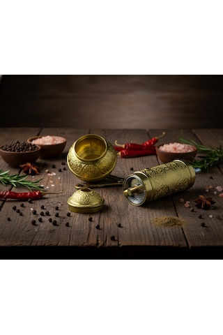 Ludıa Zamak Metal Altın Renk 3 Lü Set Karabiber,kahve,çörek Otu El Değirmeni Öğütücü Grinder Altın