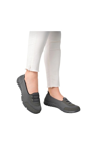 Kadın Fileli Yazlık Spor Babet Koyu Gri