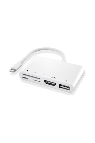 Ally 5in1 Lightning Hdmı Dijital Av Adaptör+ Otg Usb Hub Kamera Tf Sd Okuyucu- 5775 Beyaz