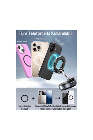 360 Dönebilen Ayarlanabilir Araç Içi Tutucu Kullanılabilen Vakumlu K007 Magsafe Telefon Tutucu 1 Adet