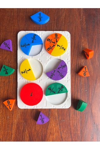 Bezos 3d Baskı Kesirler Öğretim Seti - Eğitici Ahşap Görünümlü Matematik Puzzle, Kesir Öğrenme Materyali 6 Daire, 24 Parça Bezos1
