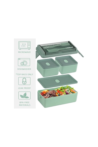 Xurunkeji Yetişkinler Ve Çocuklar İçin Bento Öğle Yemeği Kutusu, Sızdırmaz Yemek Hazırlama Porsiyon Kontrol Kutuları, Bölmeli İnce Kap Stili Yeşil