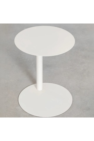Paledin Design Magna Yan Sehpa Modern Yuvarlak Çelik Koltuk Yanı Sehpası Granit Grisi 40x40x50 Cm Beyaz