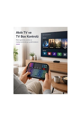 Rgb Işıklı Mini Kablosuz Klavye Touchpad Combo, Bluetooth Ve 2.4g Smart Tv Kumandası
