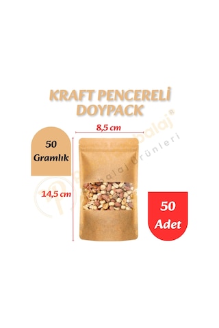 Kraft Pencereli Doypack 8,5x14,5x6 Cm 50 Adet