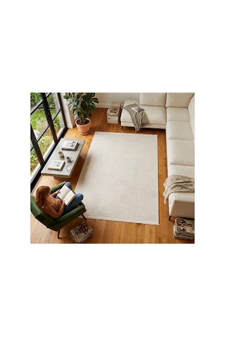 Merinos Vista Beyaz Renk %100 Akrilik Parlak Dokuma Geometrik Yumuşak Dokulu Salon Oturma Odası Halısı 76644-60