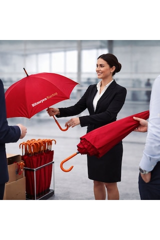 Bk Gift Bk Kurumsal Promosyon 5101 Kırmızı Baston Şemsiye 10 Adet 8 Telli Dayanıklı Logolu Şemsiye