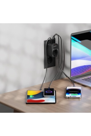 Lexroo Akım Korumalı Priz 1x Priz, 2x Type-c, 1x Usb Port Çıkışlı Tekli Siyah