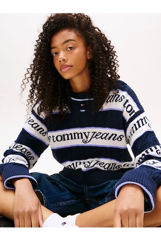 Tommy Hilfiger Tjw Çizgili Logolu Kadın Mavi Kazak Dw0dw21682c1g Mavi