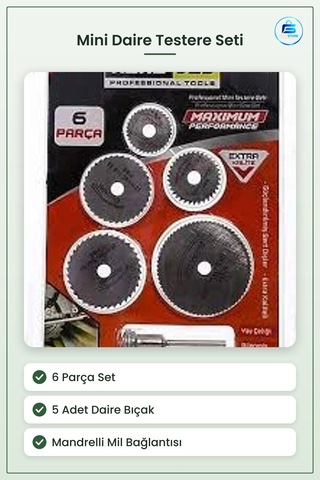 Daire Testere Bıçakları 6 Parça Pro Mini Set Mandrelli Küçük Kesi
