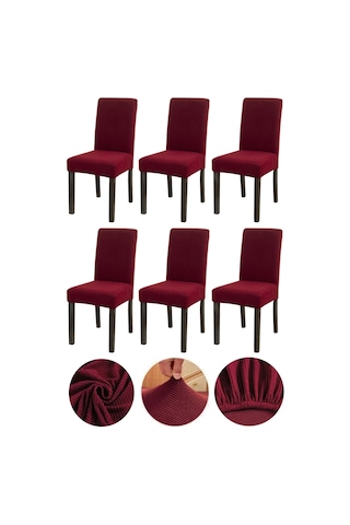 Bambu Nano Kumaş Likralı Yıkanabilir 6'lı Sandalye Kılıfı Lastikli Sandalye Örtüsü 6 Adet - Bordo