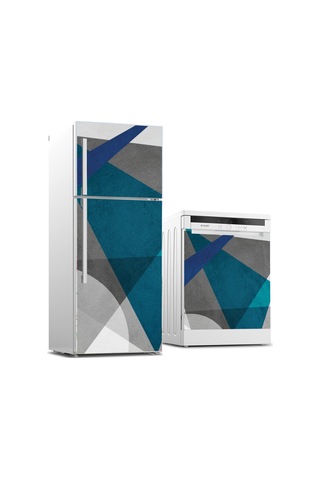 Mavi Geometrik Buzdolabı Ve Bulaşık Makinesi Kaplama Sticker Folyo İkili Set