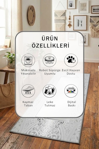 Dubai Yıkanabilir Yolluk Açık Gri