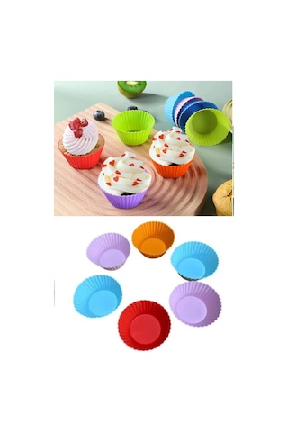 Hamur Fırçası 6 Adet Yıkanabilir Mini Tırtıklı Muffin Kalıbı- Ribanalı Kek-cupcake- Renkli Hamur Işi Kabı