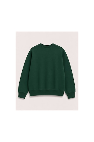 Herkesemoda Yes Yazılı Baskı Detaylı Şardonlu 2 İplik Bisiklet Yaka Sweatshirt Yeşil