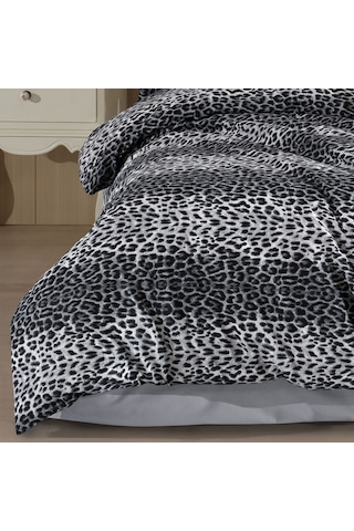 Tek Kişilik Leopar Desen Nevresim Takımı 160x220 2 Yastık Kılıfı Lastikli Çarşaflı 120x200+30 Gri