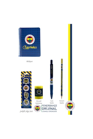 Fenerbahçe Orijinal Lisanslı Kalem Kalemtraş Bloknot Silgi Hediyelik Set Sarı 005 Sarı