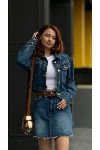 Denim Mini Etek Lacivert