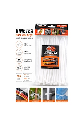 100 Adet Beyaz Cırt Kelepçe 4,8x200 Mm Plastik Kelepçe Kablo Düzenleyici Güçlü Kilit Mekanizmalı