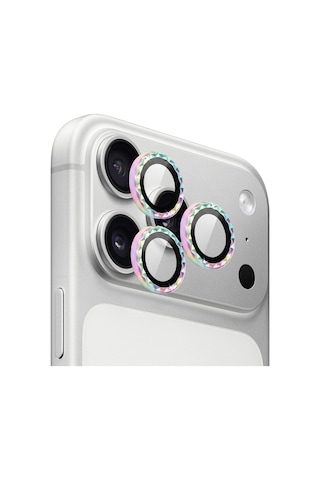 Apple iPhone Uyumlu 17 Pro / 17 Pro Max İçin Ipg Prolens Kamera Lens Koruyucu Elmas Kesim Çerçeveli, Kırılmaz Cam Çok Renkli