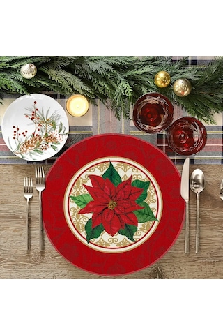 4 Adet/takım Yuvarlak Kırmızı Atatürk Çiçeği Noel Masa Örtüsü 38 Cm Polyester Yemek Masası Örtüleri Kış Noel Masa Örtüsü Mutfak Yemek Odası İçin F, 38 Cm Diğer