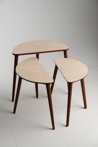 Roma 3'lü Zigon Sehpa %100 Mdf Yarım Ay Traverten