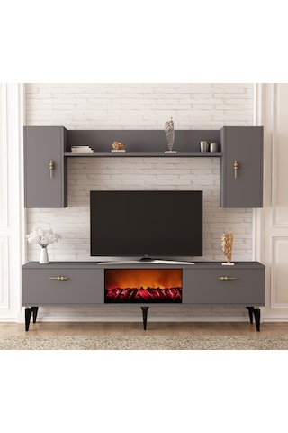 Rüya Şömineli Tv Ünitesi Takımı Antrasit-antrasit