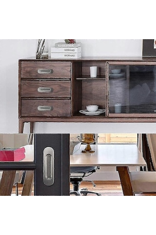 2 Adet Fırçalanmış Paslanmaz Çelik Gömme Oval Sürgülü Kapı Kolları - 120 X 40 Mm - Mishan