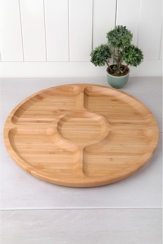 Balsa Bambu 5 Bölmeli Kahvaltı Sunum Tabağı -çerez Tabağı - Lüx Tasarım 30x30 Cm Tex53030 Kahverengi