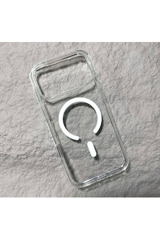 Apple Uyumlu iPhone 17 Pro Magsafe Kablosuz Şarj Özellikli Şeffaf Silikon Kılıf Şeffaf
