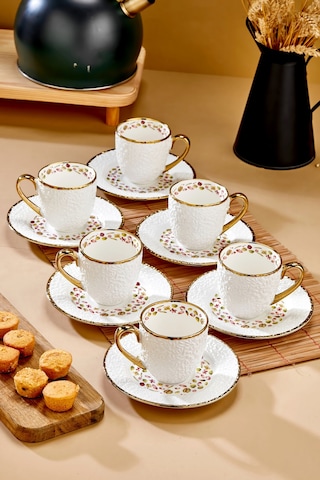 Cooker Royal Bloom 6 Kişilik 180 Ml Porselen Duble Çay Ve Kahve Fincan Takımı Ckr3808 Altın