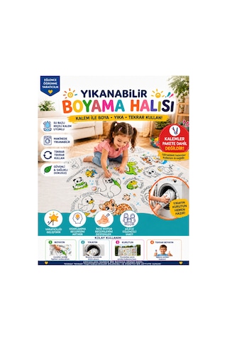 Yıkanabilir Boyama Halısı 100x150 Cm Çocuklar İçin Eğitici Ve Tekrar Kullanılabilir Boyama Örtüsü