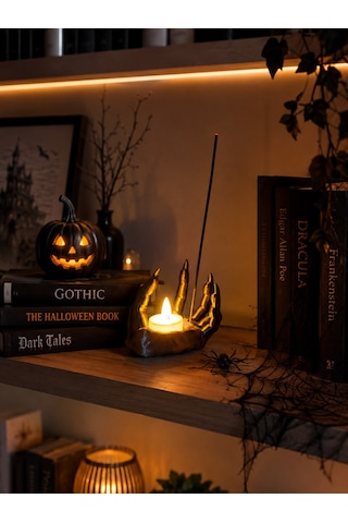 Halloween Temalı El Figürlü Mumluk Ve Tütsülük Pilli Mum Uyumlu Halloween Temalı Ev Dekorasyonu Objesi