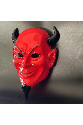 Boynuzlu Kırmızı Şeytan Maskesi Cadılar Bayramı Korku Maskesi Red Devil Mask Halloween Mask Devil