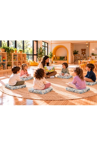 40x40x5 Cm Kare Minder - Sandalye Minderi - Kreş Anaokulu Oyun Aktivite Minderi - Bahçe Dekor Minderi Yeşil - Mavi