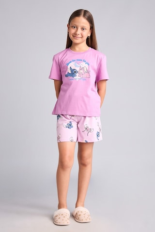 Defacto Dısney Lılo & Stıtch Lisanslı Regular Fıt Şortlu 2li Pijama Açık Mor Takımı Kız Çocuk H8094a826hspr444 Mor-pr444
