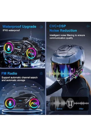 Y13 Motor Kask Kulaklık Rgb Modlu Radyolu Motosiklet Kulaklık 5.3 Bluetooth Intercom