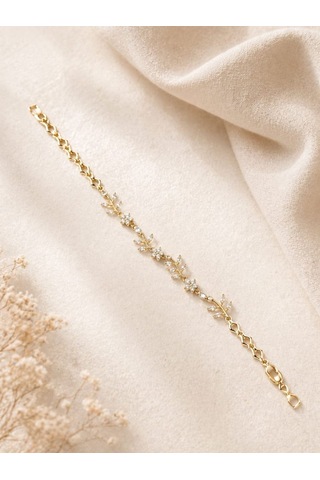 Cm Jewelry Zirkon Taşlı Çiçek Bileklik Gold Zarif Kadın Bileklik Altın
