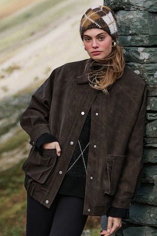 Manuka Deri Garni Yakalı Oversize Mont Kahverengi Aw26mnt00002-122