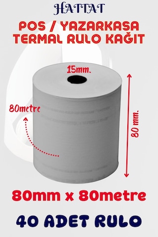 Hattat Termal Pos Rulo 40 Adet Rulo 80 MM x 80 M