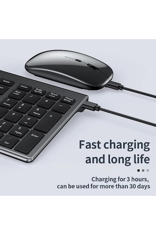 Onezero Kablosuz Türkçe Klavye Mouse Set Şarjlı Klavye Mouse 2.4g Usb Dongle Ve Bluetooth Bağlantılı Ergonomik Tasarım Kablosuz Keyboard Fare Titanyum Renk Zr609 Diğer