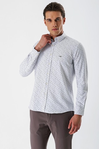 İmza Beyaz Uzun Kollu Baskılı Bez Ayağı Düğmeli Yaka Cepsiz Pamuklu Slim Fit Gömlek 1004235170-beyaz Beyaz