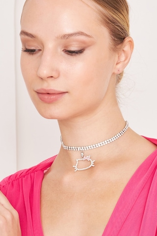 Furtek Aksesuar Kadın Hello Kity Model Kristal Zirkon Taşlı Sallantılı Choker Altın