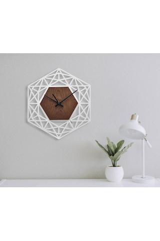 Ahşap Geometrik Desenli Altıgen Model Duvar Saati